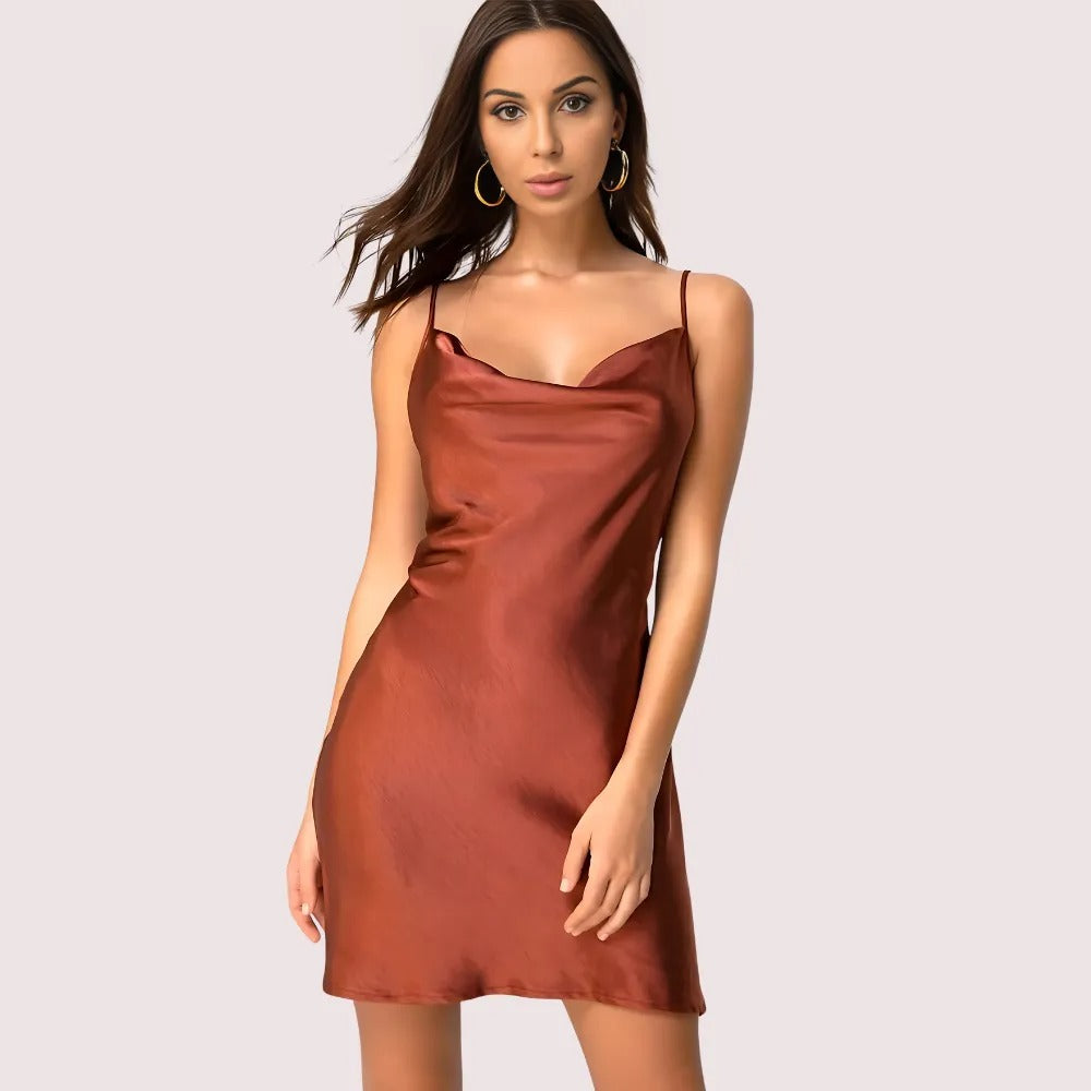 Dark Rust Satin Slip Dress