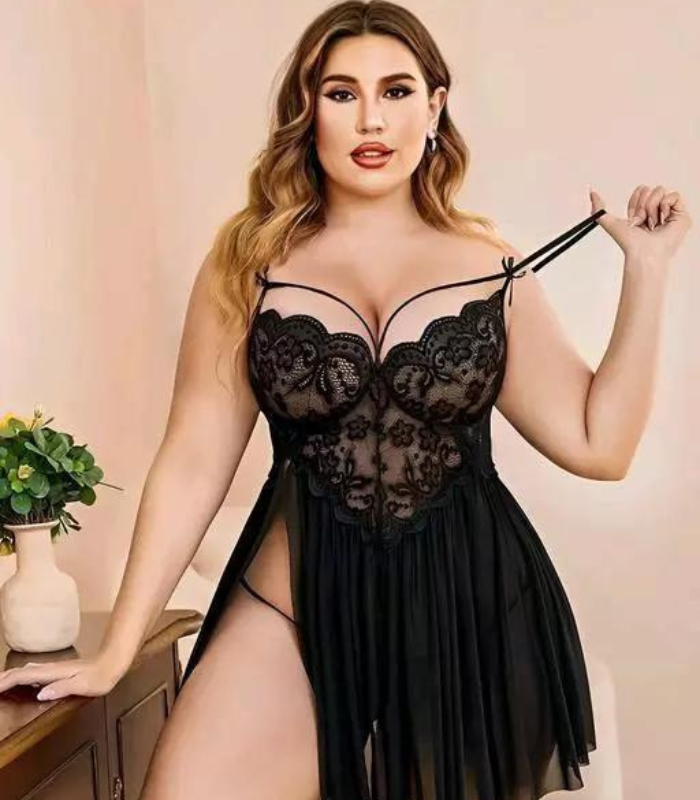 Lace and Mesh Babydoll Nightwear