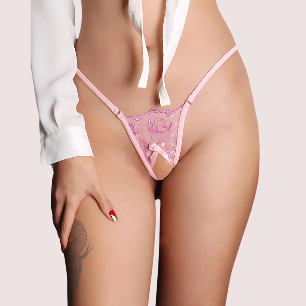 See-Through Lace Open-Crotch G-String Thong