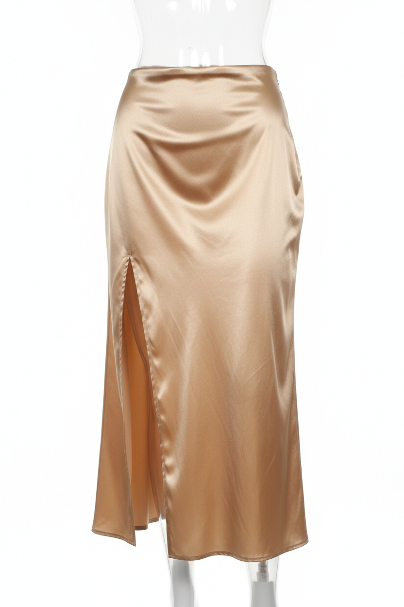 Champagne gold satin petticoat for saree draping Trenzora