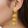 Triple-Tiered Gold Jhumka Earrings