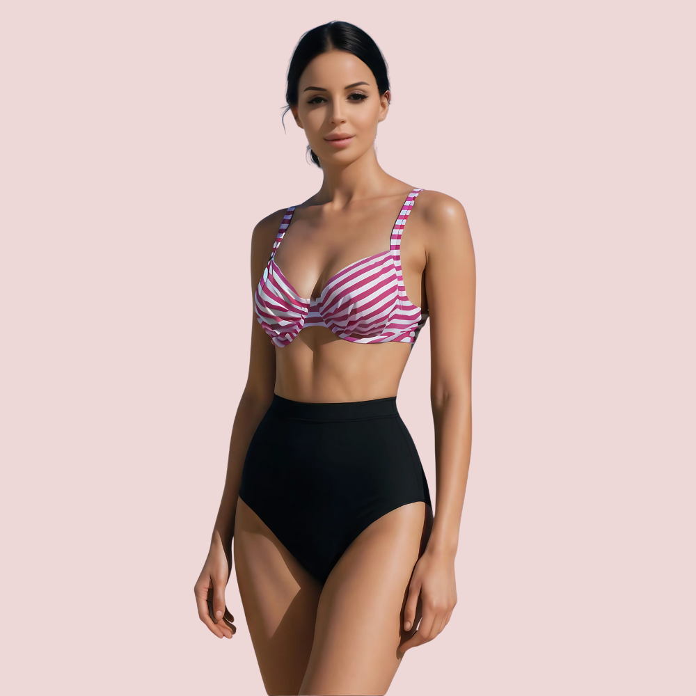 Structured Underwire Bikini Bra Topa in Pink & White Stripe (Top Only)