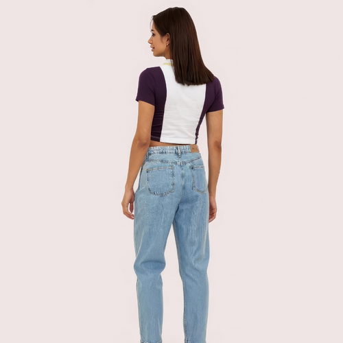 "Camper Chic" Contrast Zip Crop Top