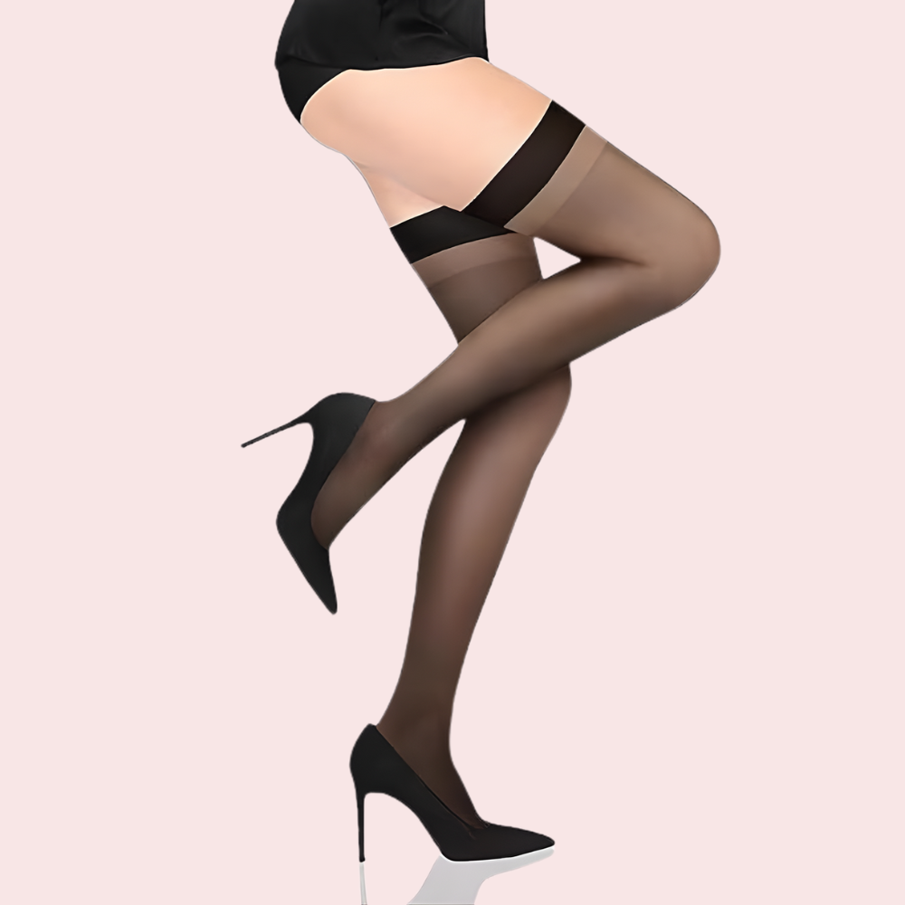 Dual-Shade Thigh-High Sheer Stockings – Pack of 2 (Grey & Black)