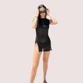 Maison Allure Sheer Black Mini Dress with Dual Open Slits