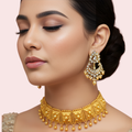 Royal Kundan-Style Gold-Plated Pearl Drop Choker Necklace