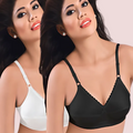 Plus Size- Pack Of 2 Black & White Cotton Front Bras