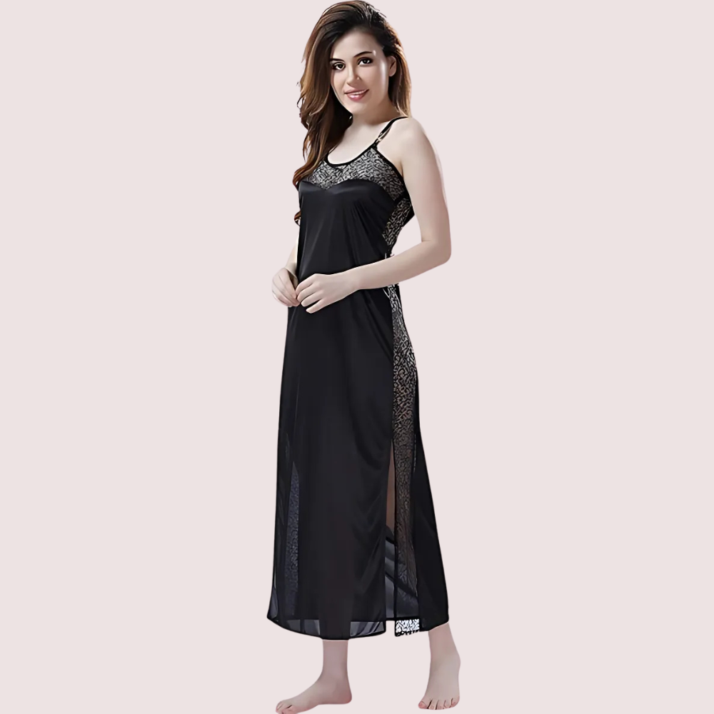 Elegant Lace Seductive Black Nightgown