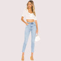 Chic Blue High Rise Skinny Jeans with Low Stretch